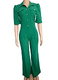 Women'S Personalized Lapel Single-Breasted Short-Sleeved Casual Jumpsuit