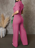 Women'S Personalized Lapel Single-Breasted Short-Sleeved Casual Jumpsuit