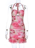 Summer New Starfish Accessories Print Tight Backless Hip Dress