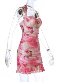 Summer New Starfish Accessories Print Tight Backless Hip Dress