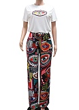 Fashion Printed Round Neck Top Loose Comfortable Trousers Two-Piece Suit For Women