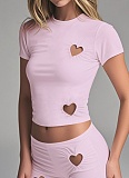 Fashionable And Simple Sleeveless Vest With Heart Hollow Shorts Two-Piece Suit