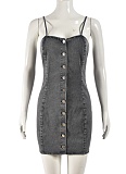 Single-Breasted Chest Wrap Suspender Elastic Denim Hip Dress For Women