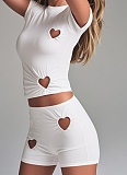 Fashionable And Simple Sleeveless Vest With Heart Hollow Shorts Two-Piece Suit