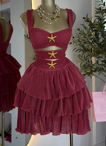 Summer Retro Hollow Lotus Leaf High Waist Suspender Dress For Women