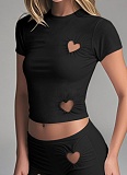 Fashionable And Simple Sleeveless Vest With Heart Hollow Shorts Two-Piece Suit