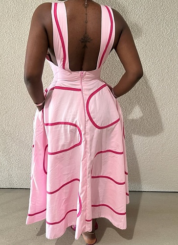 New Style Elegant Square Neck Sleeveless High Waist Suspender Dress For Women