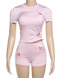 Fashionable And Simple Sleeveless Vest With Heart Hollow Shorts Two-Piece Suit