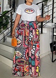 Fashion Printed Round Neck Top Loose Comfortable Trousers Two-Piece Suit For Women