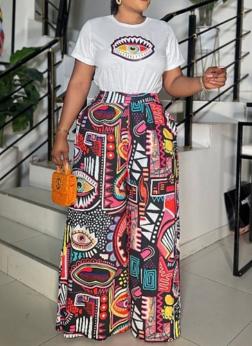 Fashion Printed Round Neck Top Loose Comfortable Trousers Two-Piece Suit For Women