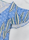 Sky Blue Holiday Casual Lace-Up Print Dress