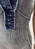 Casual Ripped Denim Stitching Washed Stretch Jumpsuit