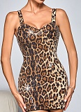 Sexy Backless Leopard Print Sequined Party Dress For Women
