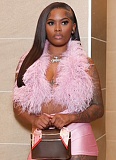 Sexy Nightclub Halter Neck Strappy Feather Top Tight Shorts Two-Piece Set