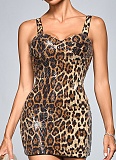 Sexy Backless Leopard Print Sequined Party Dress For Women