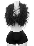 Sexy Nightclub Halter Neck Strappy Feather Top Tight Shorts Two-Piece Set