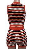 Sexy Women'S Knitted Color-Blocked Vest Shorts Two-Piece Set