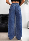 Ripped Washed High Waist Straight-Leg Denim Trousers
