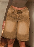 Khaki Loose Casual Tassel Jeans For Women