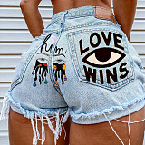 Summer Eye Graffiti Denim Shorts for Women