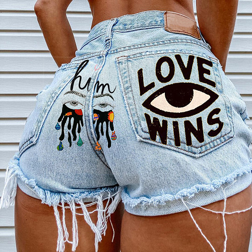 Summer Eye Graffiti Denim Shorts for Women