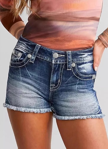 Summer Retro Embroidery Slim Raw Edge Denim Shorts For Women