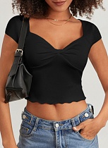 Summer Sexy V-Neck Short Sleeve Ruffle T-Shirt