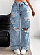 Ripped Washed High Waist Straight-Leg Denim Trousers