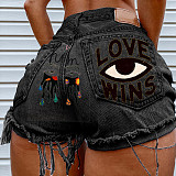 Summer Eye Graffiti Denim Shorts for Women