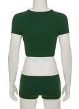 Round Neck Short-Sleeved Top Contrast Color Shorts Sports Casual Two-Piece Suit