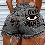 Summer Eye Graffiti Denim Shorts for Women