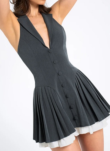 Women'S Halter Neck Sleeveless Double Layer Contrast Color Backless Dress