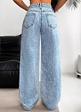 Ripped Washed High Waist Straight-Leg Denim Trousers