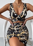 Summer V-Neck Printed Hollow Hip Dress For Women