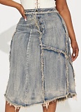 Street Fashion Retro Washed Gradient Sexy Button Stitching Skirt For Women