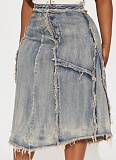Street Fashion Retro Washed Gradient Sexy Button Stitching Skirt For Women