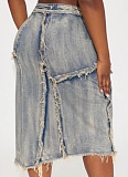 Street Fashion Retro Washed Gradient Sexy Button Stitching Skirt For Women