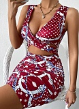 Summer V-Neck Printed Hollow Hip Dress For Women