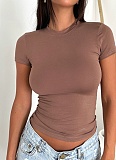 Spring And Summer Solid Color Slim Round Neck Short Sleeve T-Shirt For Women