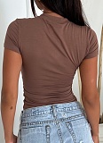 Spring And Summer Solid Color Slim Round Neck Short Sleeve T-Shirt For Women