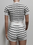 Fashion Casual Color Matching Cardigan Sweater Shorts Two Piece Suit For Women