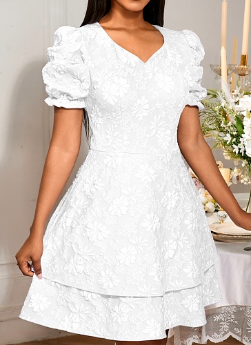 New Temperament V-Neck Party Puff Sleeve Waist Dress