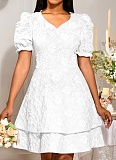 New Temperament V-Neck Party Puff Sleeve Waist Dress