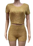 Sexy Round Neck Sequined Sweater Shorts Two Piece Suit For Women