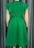 Green Personalized Bowknot Round Neck Cape Sleeve Party Dress Women