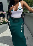 Summer Camisole Printed Long Skirt Two Piece Suit For Women