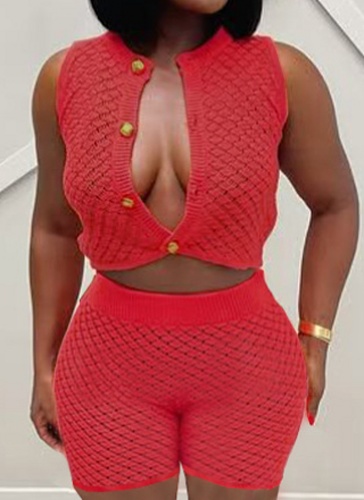 Fashion Casual Color Matching Cardigan Sweater Shorts Two Piece Suit For Women