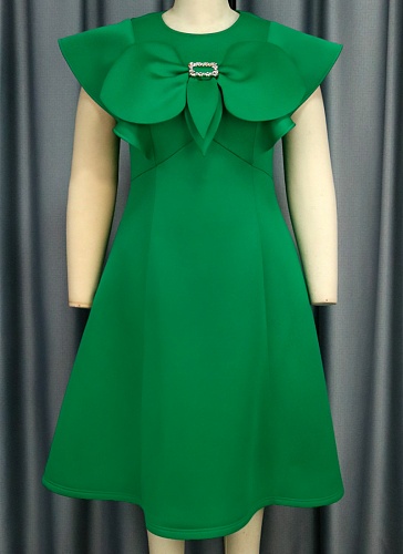Green Personalized Bowknot Round Neck Cape Sleeve Party Dress Women