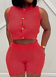 Fashion Casual Color Matching Cardigan Sweater Shorts Two Piece Suit For Women