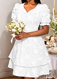 New Temperament V-Neck Party Puff Sleeve Waist Dress